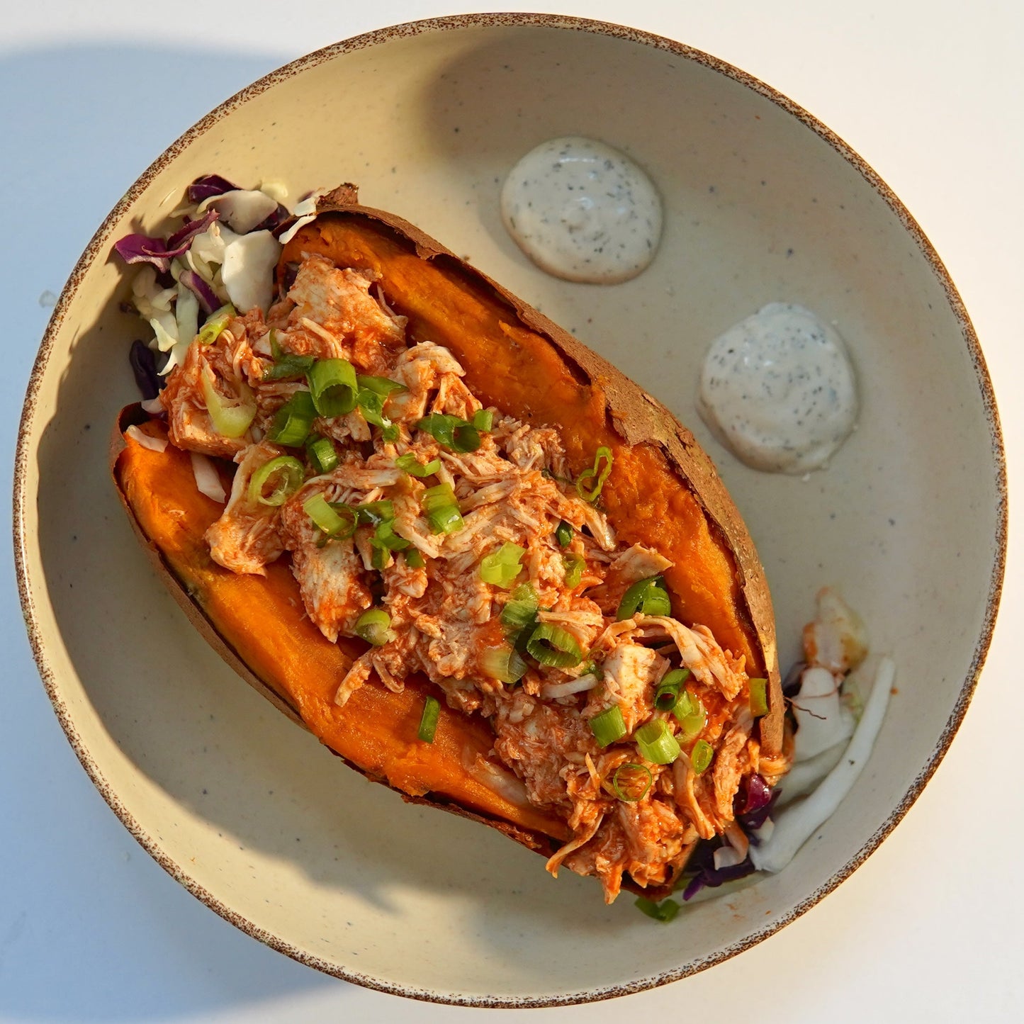 Buffalo Chicken Loaded Sweet Potato
