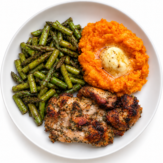 Skillet Herb Chicken with Honey Sweet Potato Mash