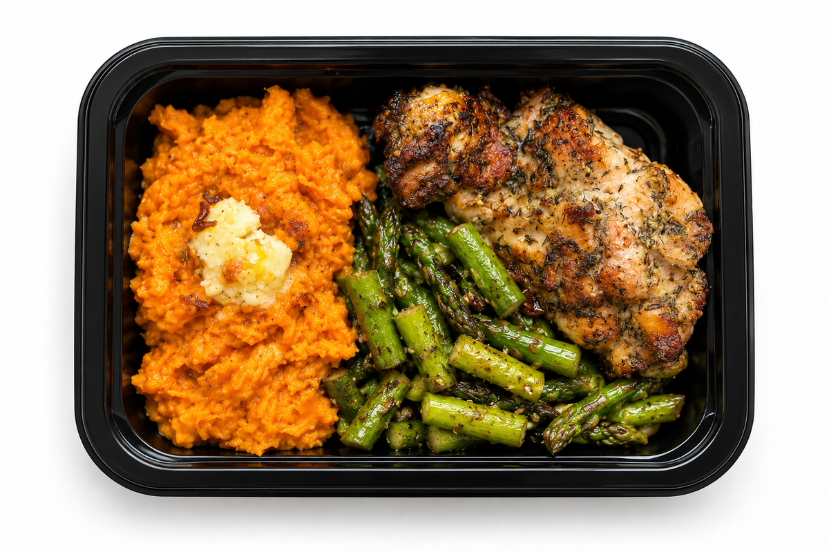 Skillet Herb Chicken with Honey Sweet Potato Mash